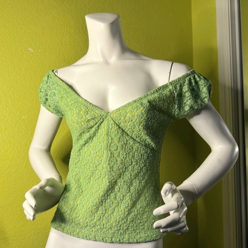 Urban Outfitters Light Green Lace Off-Shoulder Blouse